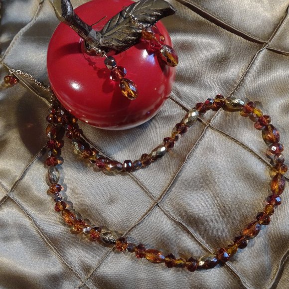 Handcrafted necklace/earring set in golden brown & external etched gold - Picture 6 of 8